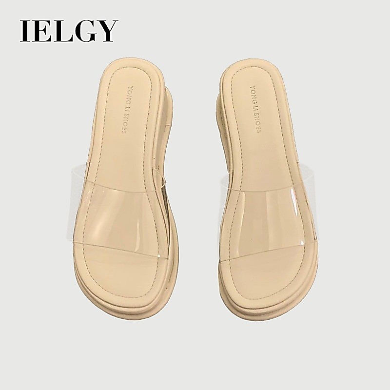 IELGY ฝรั่งเศส แบนฟอร์ม แพลตฟอร์มลิ่มสายรัดรองเท้าแตะผู้หญิงใหม่
