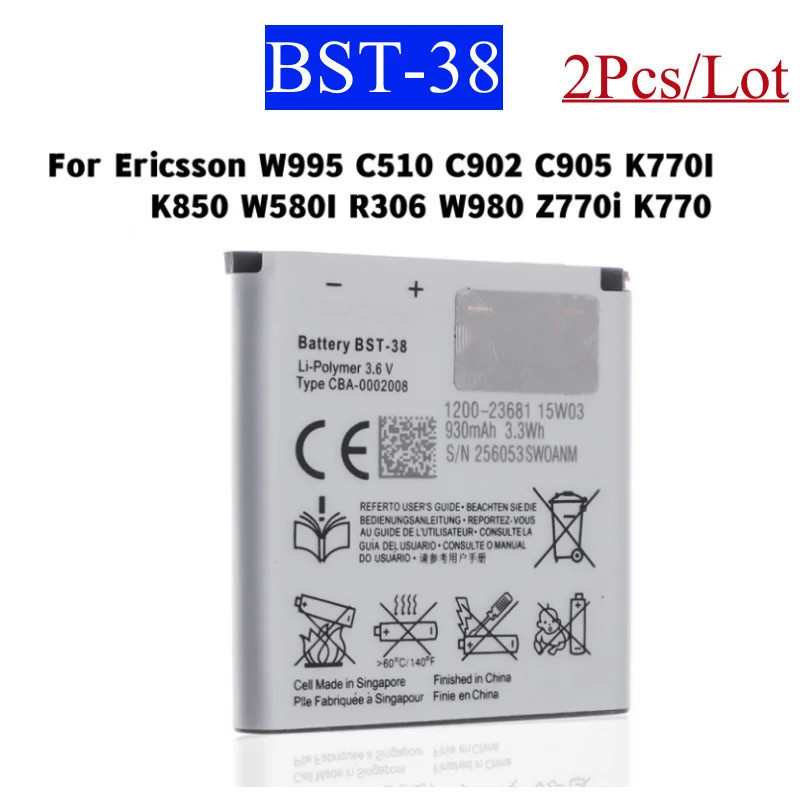 BST-38 แบตเตอรี่โทรศัพท์มือถือสําหรับ Sony Ericsson W580 W580i w760 T650 X10 W980 W995 U20i C905c S5