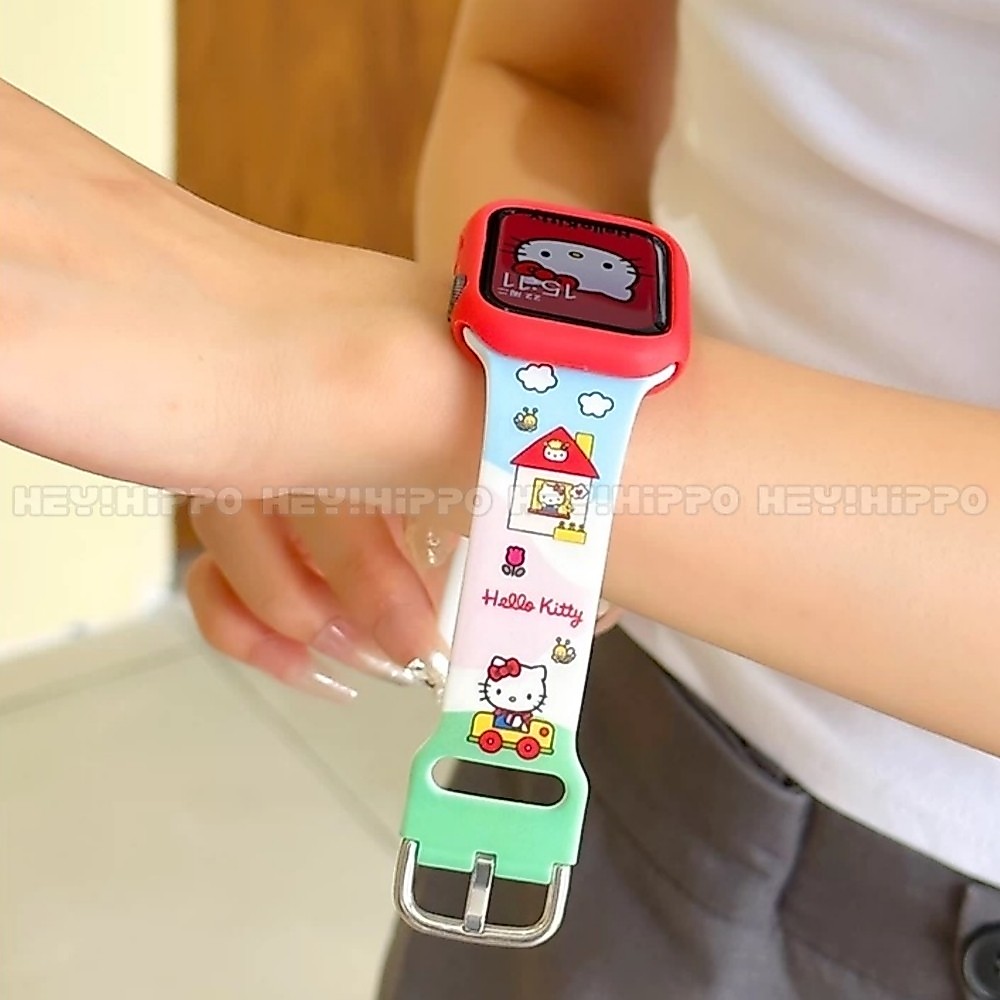 สายซิลิโคนแมวน่ารักเหมาะสําหรับ iwatch49/46/45/44/42/41/40/38mm soft case เหมาะสําหรับ smartwatches 10/9/8/7/6/5/SE/4/3/2/1