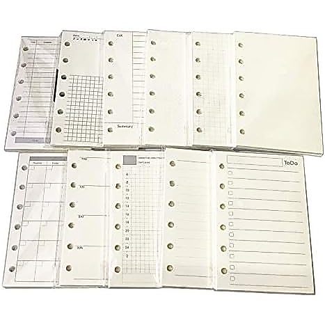 A7 Planner Insert Agenda Refill กระดาษหนา 100 แกรม 45 แผ่น(90 หน้า) ต่อแพ็คสําหรับ 6 หลุม Pocket Binder 12.5x8.2 cm