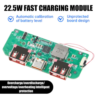 PCBFUN โมดูลชาร์จเร็ว Power Bank 22.5W ชาร์จเร็ว PD QC SCP VOOC จอสี TFT USB-C สำหรับแบตเตอรี่ 3.7V DIY