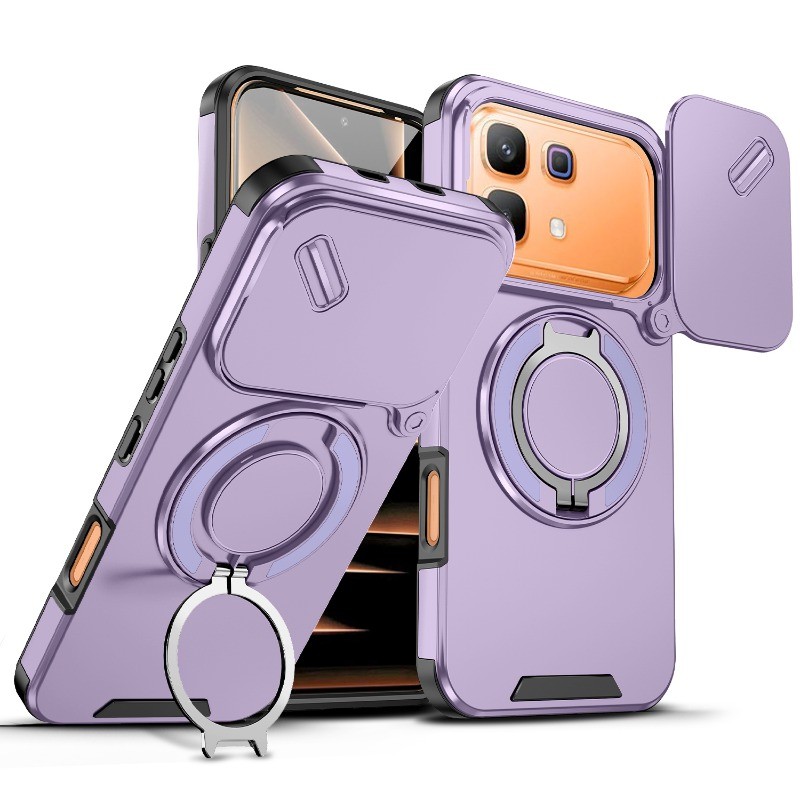 สําหรับ Infinix Note 60 Note 60 Pro สไลด์กล้องเลนส์ป้องกันแม่เหล็กผู้ถือแหวนโทรศัพท์กรณีขาตั้งเกราะกันกระแทกฮาร์ดซิลิโคนปก