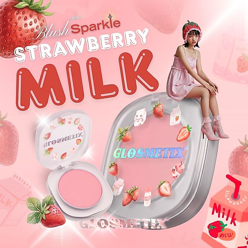 GLOSMETIX กลอซเมติกซ์ 💖 BLUSH SPARKLE #Strawberry Milk 🍓 บลัชโมจิชมพูนม สีพาสเทลน่ารัก ผิวฉ่ำโกลว์