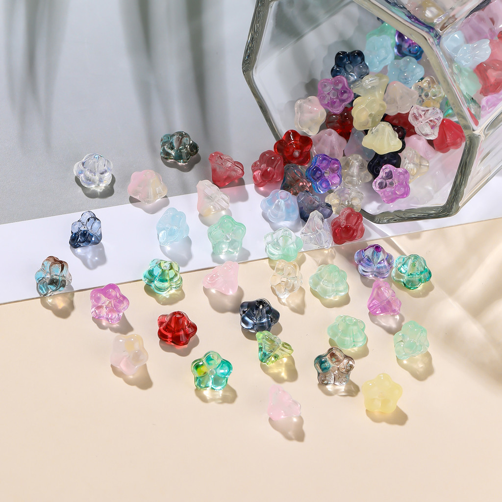 St.kunkka 10ชิ้น ลูกปัดแก้ว ดอกไม้ 5 กลีบ คละสี เม็ดบีดส์เว้นวรรค มีรู สำหรับทำสร้อยข้อมือ ต่างหู DIY งานฝีมือ — صورة 2