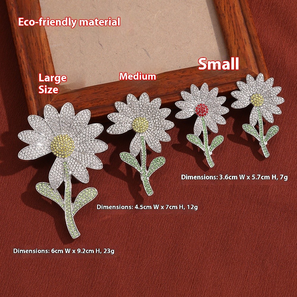 High-End Silver Plated Alloy คริสตัล Daisy Sunflower เข็มกลัด Pin เครื่องประดับหรูหรา Corsage เด็กผู้ชายผู้หญิงของขวัญ