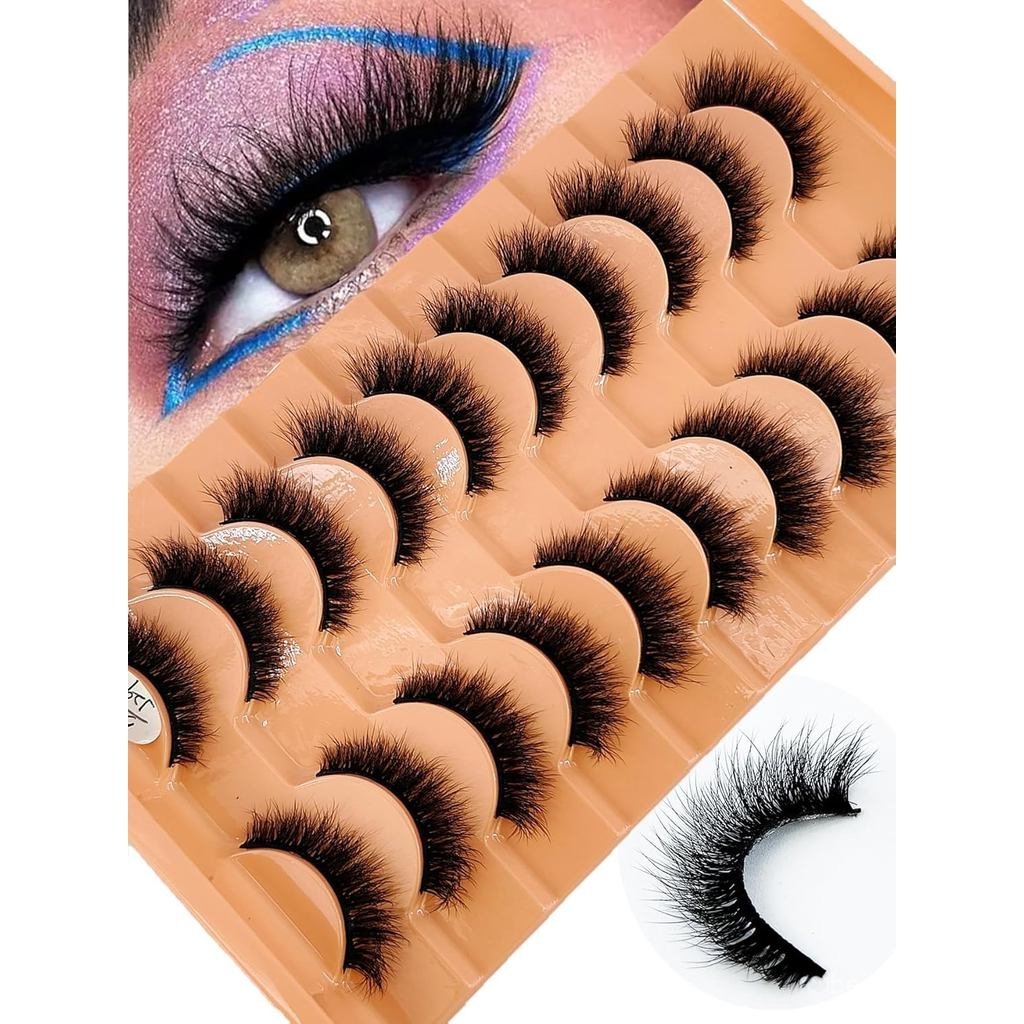 Soft Mink Eyelashes 3D Curl Winged End Eye Elongated ปลอม Lashes หนา Handmade ธรรมชาติขนตาปลอม Messy