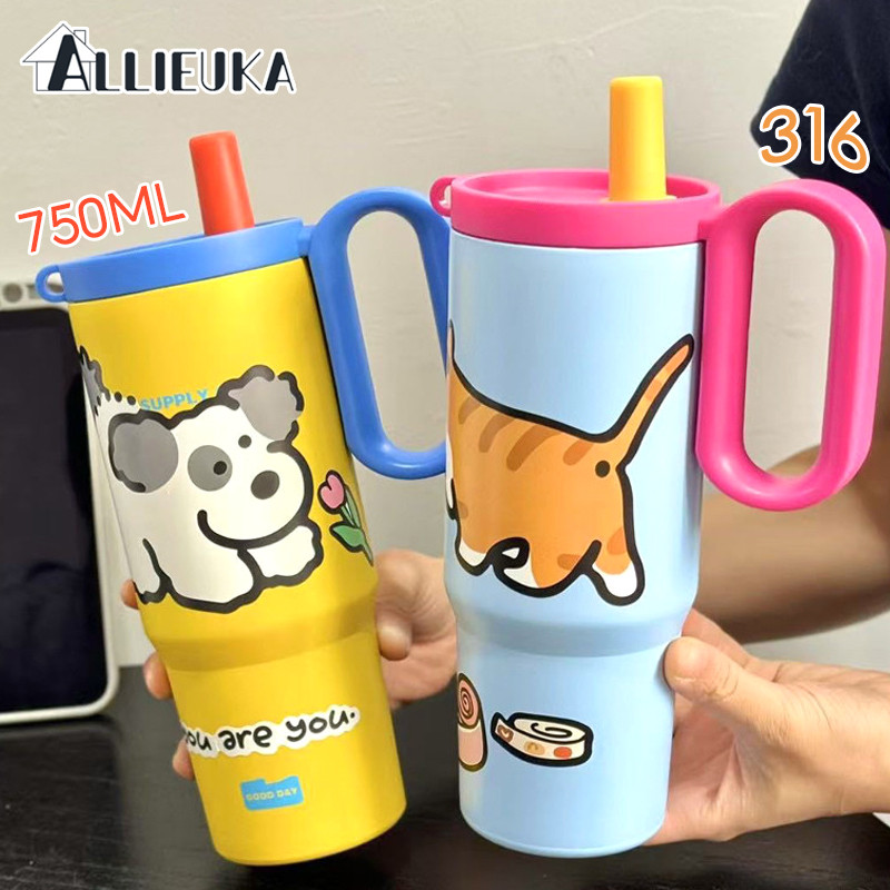 Allieuka แก้วเก็บความเย็น แก้วเก็บความร้อนสแตนเลส ป้องกันสนิม ความจุขนาดใหญ่ และท่อดูด 316 สแตนเลส