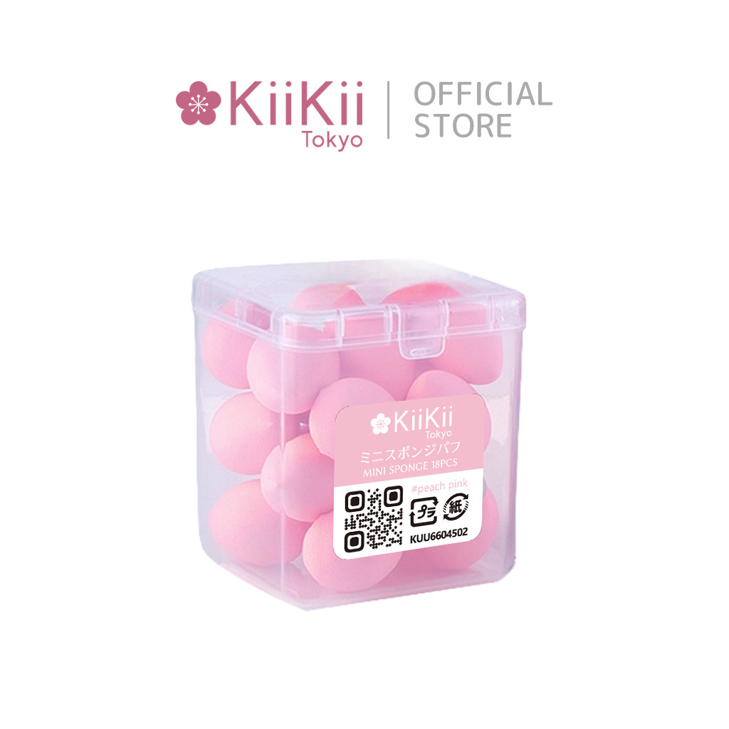 KiiKii พัฟแต่งหน้า ฟองน้ําแต่งหน้ามินิ เซตกล่อง 18 ชิ้น ฟองน้ําไข่ ใช้ได้แห้งและเปียก