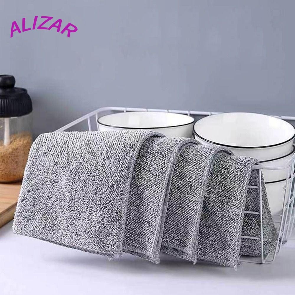 ALIZAR ผ้าทําความสะอาดห้องครัว, แผ่นใยขัดเช็ด Rags ผ้าขนหนูทําความสะอาด,ผ้าเช็ดจานไมโครไฟเบอร์ล้างทําความสะอาดได้นํากลับมาใช้ใหม่ไม่ติดน้ํามันครัว Rags House Kitchen