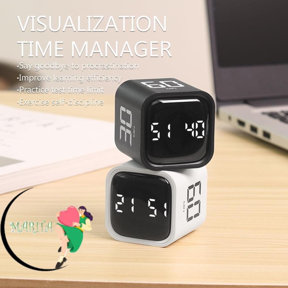 MARITA Pomodoro Timer, Gravity Sensing Rotation Digital Cube Timer, 3 Volume ปรับ 5/10/30/60min Cust