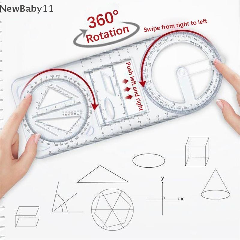 NY 1 ชิ้นอเนกประสงค์ 360 ° ไม้บรรทัดวาดเรขาคณิตเคลื่อนย้ายได้สําหรับนักเรียนชั้นประถมศึกษาคณิตศาสตร์