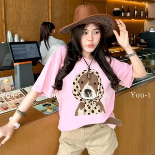 Basi💥 เสื้อยืด oversize unisex เสื้อน่ารัก โคตรนุ่ม เสื้อ cotton 100% ไม่หดตัวลาย เสื้อไม่ยับ ลาย "Bandana dog"