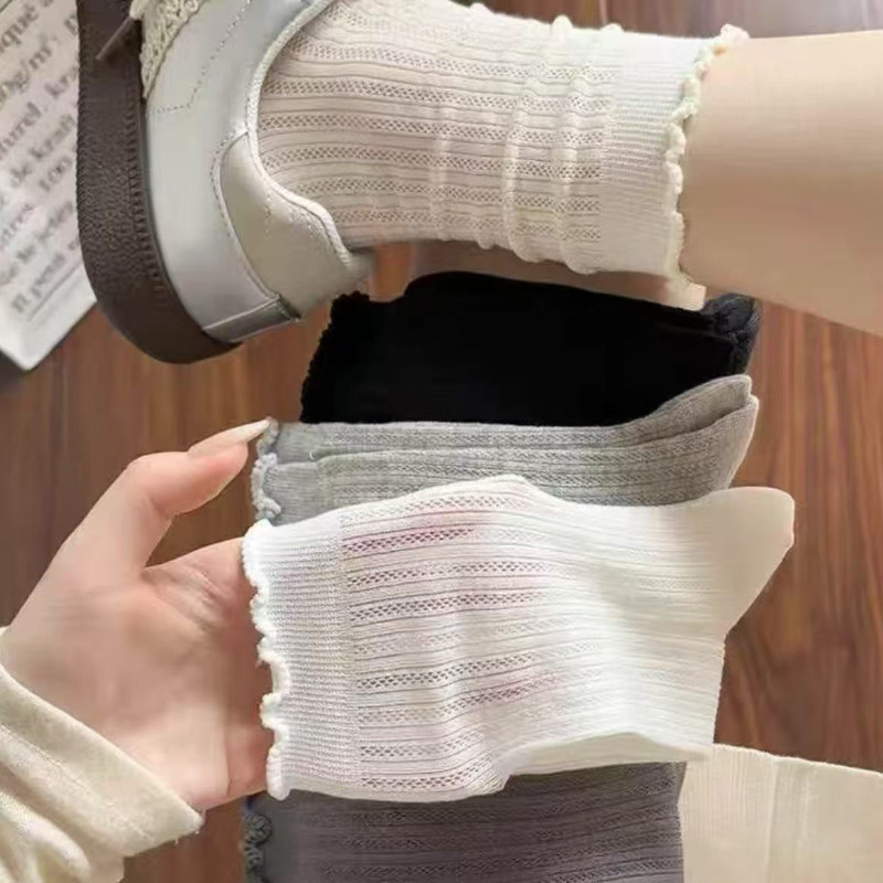 จัดส่งจากประเทศไทย ถุงเท้าผู้หญิงสไตล์อินส์ ถุงเท้าลูกไม้บาง ผ้าฝ้ายระบายอากาศ น่ารักและหวาน