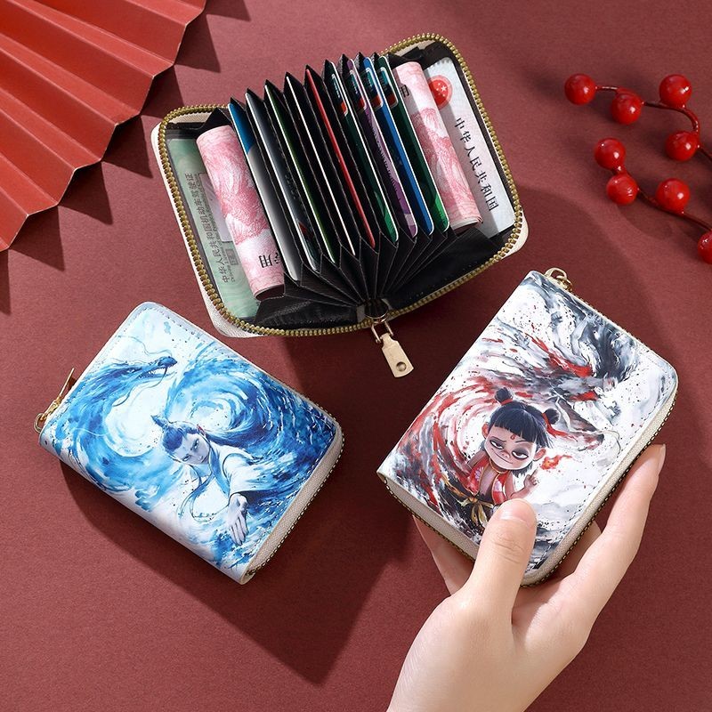 กระเป๋าสตางค์ Nezha card Holder ultra-thin Anti-Magnetic Zipper Card Slot ใบอนุญาตขับรถขนาดเล็ก Anti