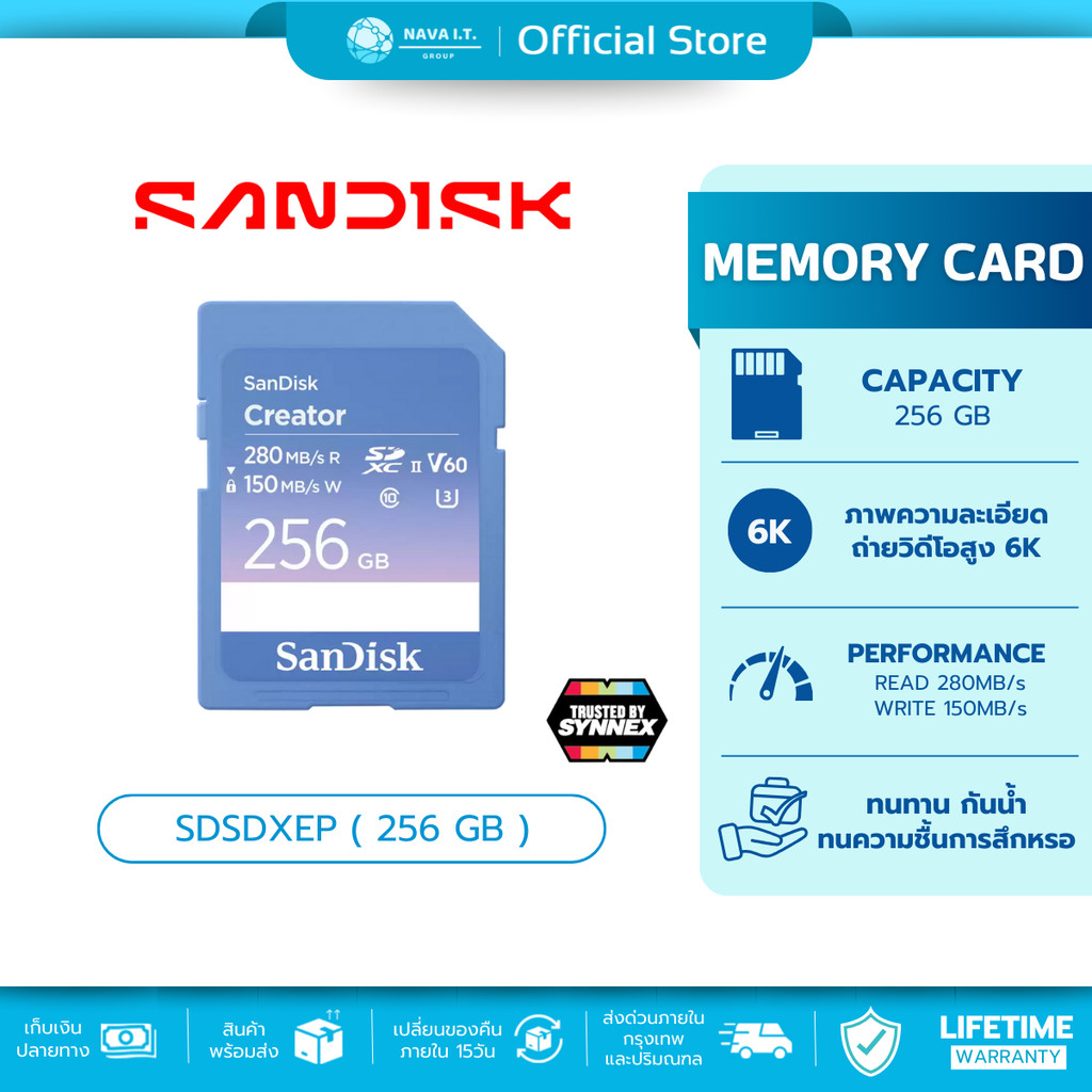 🛵มีส่งด่วน💨 SANDISK CREATOR SD UHS-II CARD เอสดีการ์ด (SDSDXEP-256G-GNCIS) Extreme PRO SD 280/150MB/