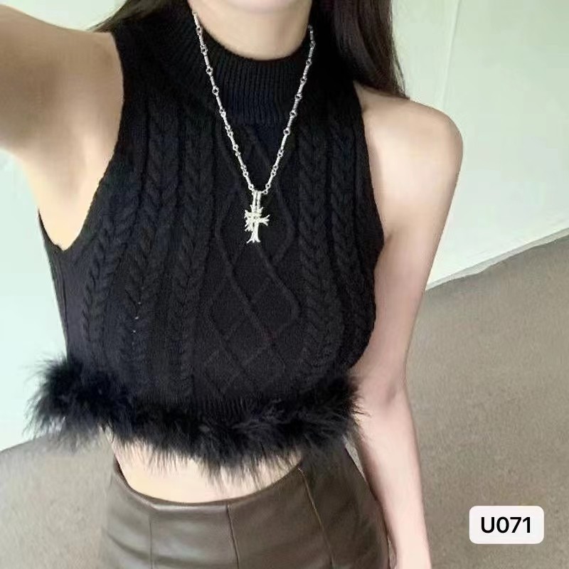 เสื้อกันหนาวสำหรับสตรี แบบถักมีรอบคอด้วยขนสัตว์และซิป ดีไซน์เรียบหรู รหัส 7FDX