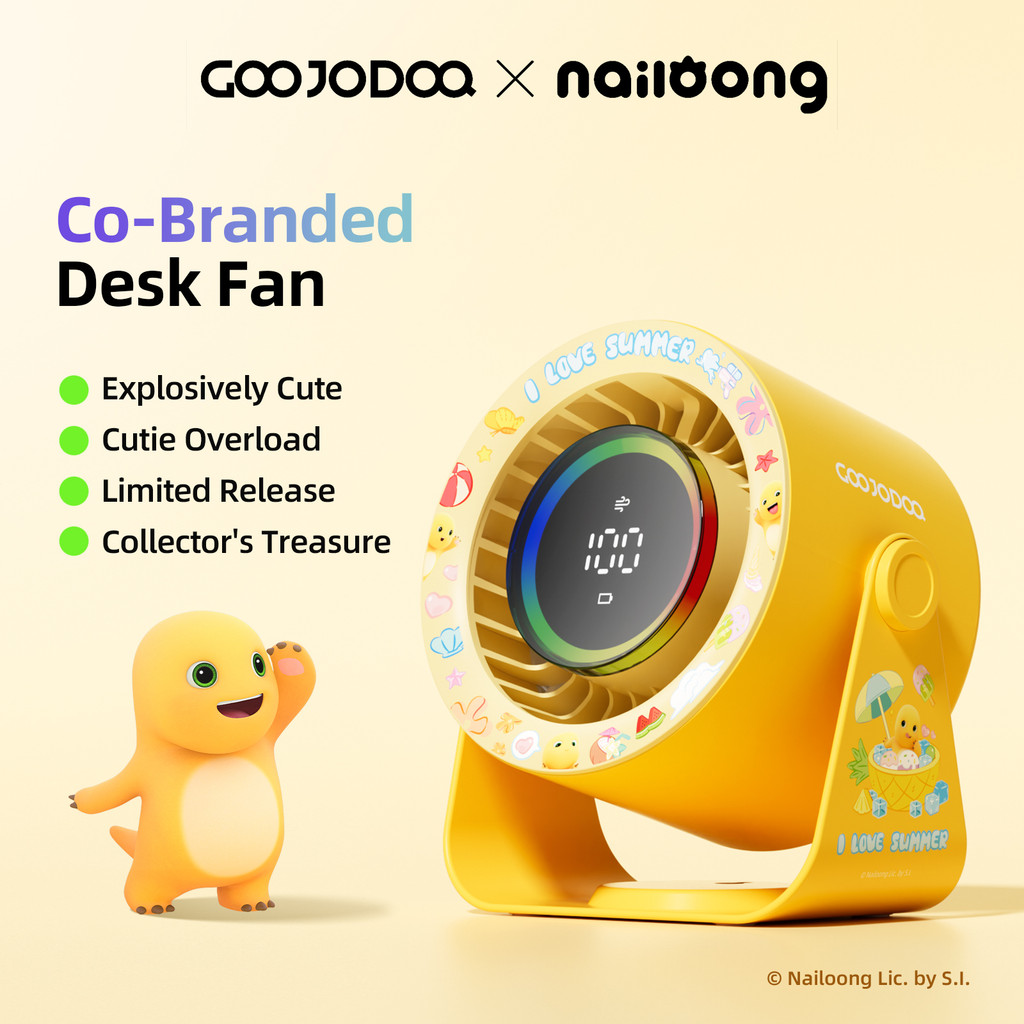 GOOJODOQ GFS008 x Nailoong พัดลมเงียบความเร็วสูง 2-in-1 ติดผนังและการตั้งค่าความเร็วเดสก์ท็อป 100 ระดับพร้อมจอแสดงผล LED 90° ปรับมุมปรับมุม