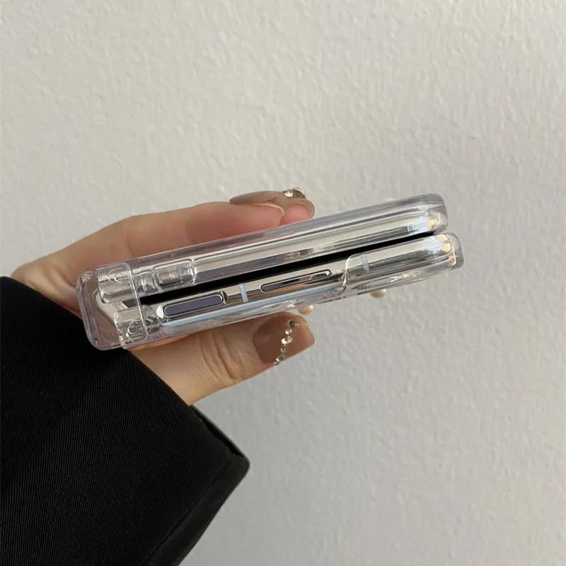 เหมาะสําหรับ Samsung Galaxy Z Flip7 สายโปร่งใสดอกไม้สร้อยข้อมือเคสโทรศัพท์ Lanyard เปลือกพับสําหรับ Zflip 7 FE 6 5 4 3 5G N3Flip MixFlip PC ฝาครอบป้องกันแบบแข็ง - รูปที่ 3