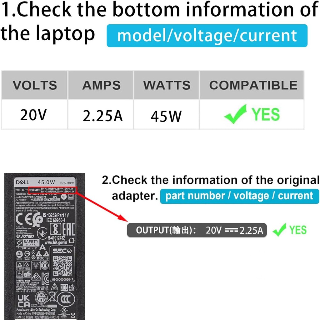 ใหม่ 45W USB C ประเภท C แล็ปท็อปสําหรับ Dell XPS 13 9300 9310 9350 9333 9365 9360 9370 9380 Latitude