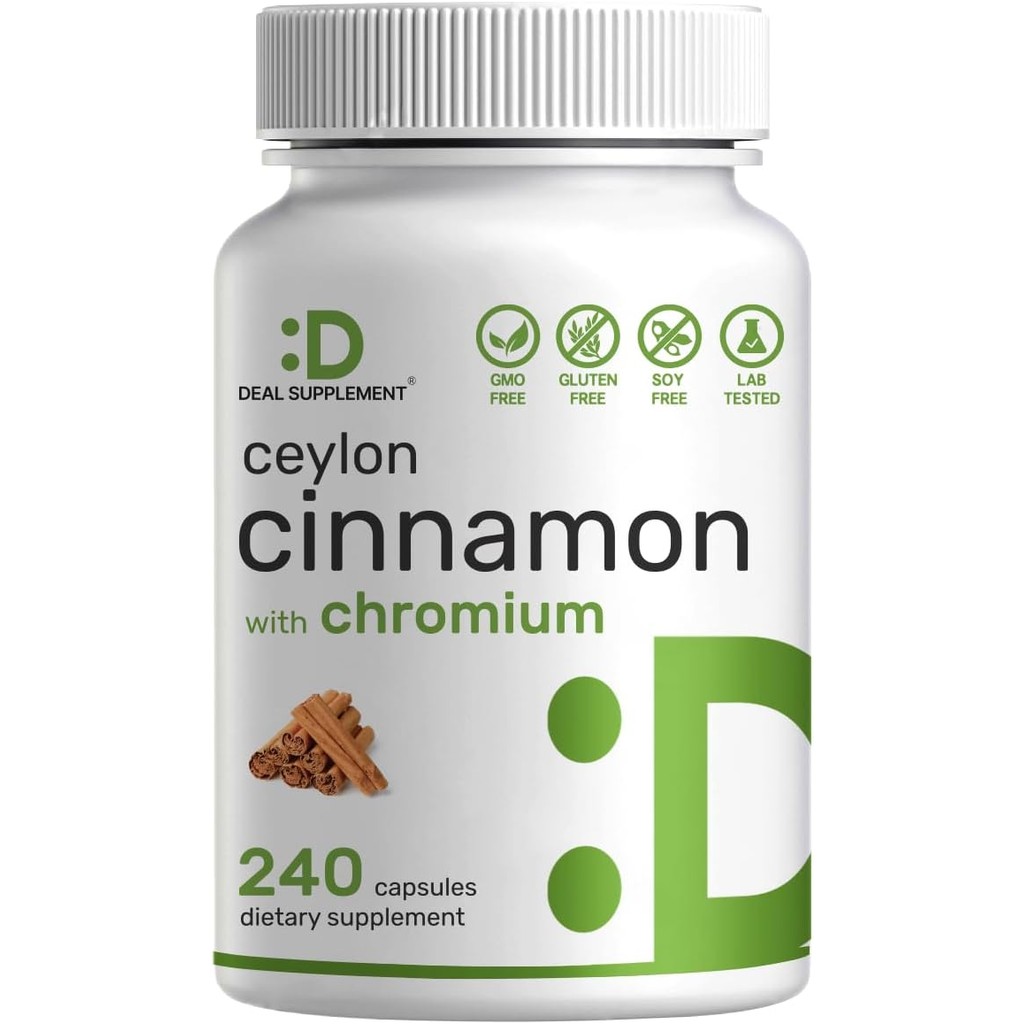 Ceylon Cinnamon 6,000mg with Chromium 1,000mcg Per Serving, 240 Capsules –Active Inner Bark Extract