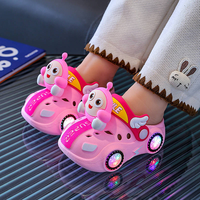 Children's Slippers Summer Baby Girls' Car Shiny Light Indoor Soft Bottom Non-Slip Sandals Boys' Egg