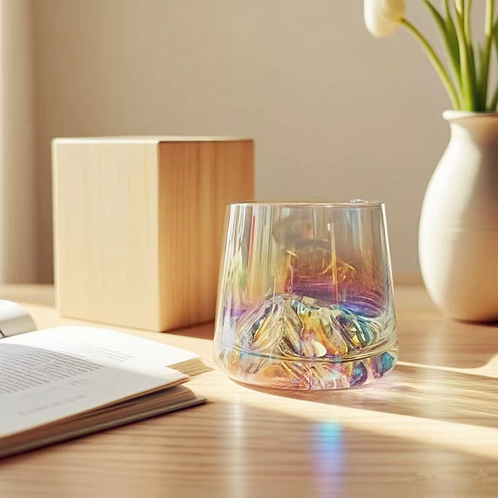 สไตล์ญี่ปุ่นภูเขาฟูจิแก้วที่มีสีสันภูเขาดูแก้วครัวเรือนแก้วภูเขาน้ําแข็งแก้วน้ําถ้วยชาแก้ววิสกี้แก้ว