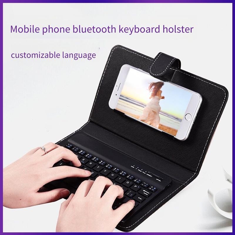 โทรศัพท์มือถือบลูทูธคีย์บอร์ดซองหนัง ไอแพด คีย์บอร์ดไร้สายซองหนัง 4.5-6.8 นิ้ว 3 ระบบคีย์บอร์ดเคสป้องกัน
