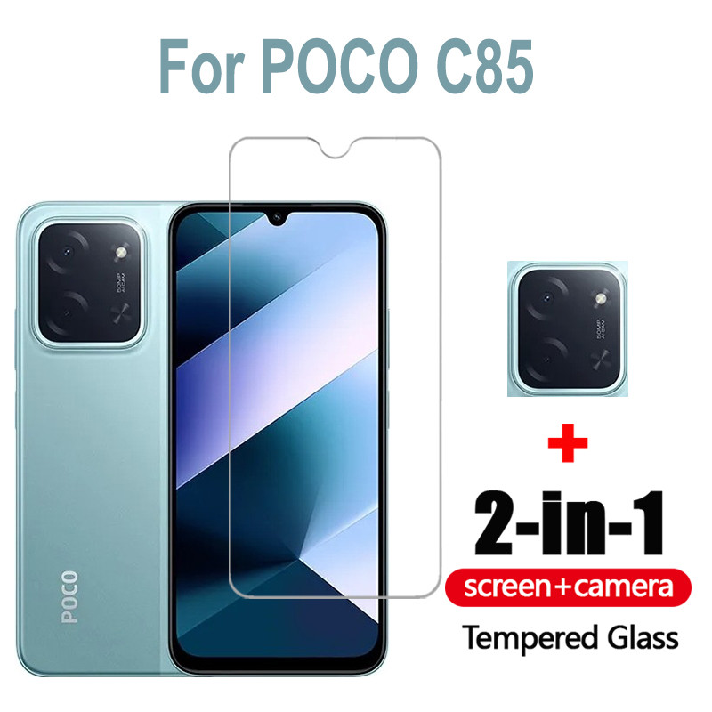 2 in 1 ป้องกันหน้าจอฟิล์มกระจกนิรภัยสําหรับ Xiaomi Poco C85 C75 C71 C65 C61 M7 Plus F7 Ultra F6 X6 F5 Pro กล้องกลับเลนส์ป้องกันคลุมทั้งหมดฟิล์มด้านหน้า
