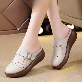 รองเท้าแตะส้นหน้านุ่มสตรี 2025 หนังแท้นุ่มพิเศษ ใส่กับชุดเดร…