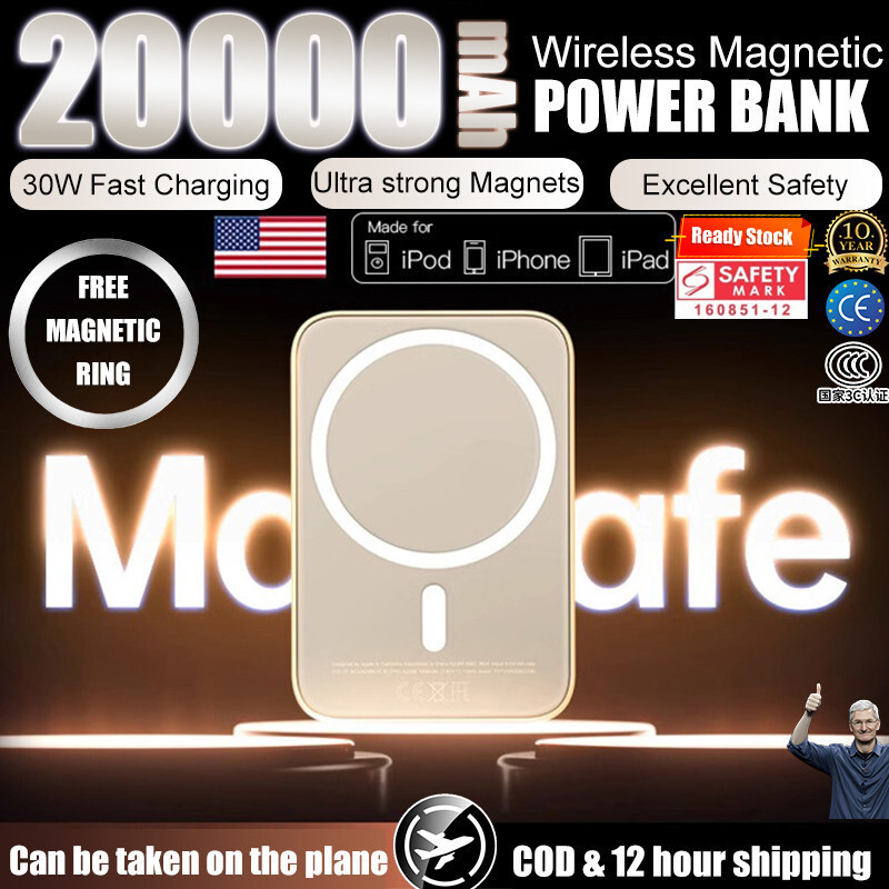 In stock & 3C แม่เหล็กดูด power bank พร้อมขาตั้งและสายแม่เหล็ก 20000mAh PowerBank สําหรับ iPhone 15 