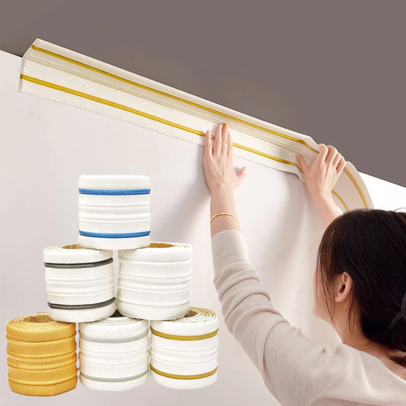 Self-Adhesive เพดานมุม Molding 14 ซม.x2.3 ม. ยืดหยุ่น Wall Trim Border สําหรับ Home Room Decor