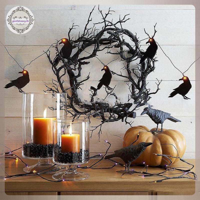 GG Stained Glass Cat ฮาโลวีน Night Garland เทศกาลเลียนแบบ Withered Vine Tree Garland Black Popcorn G