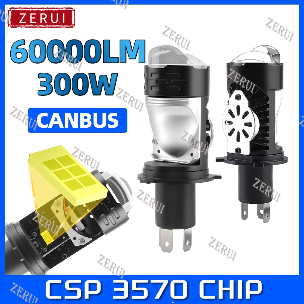 ZR สําหรับ 2PCS H4 LED ไฟหน้ารถหลอดไฟโปรเจคเตอร์เลนส์ 9003 HB2 300W 60000LM 6000K Bright Hi-Lo Beam 