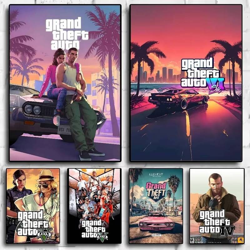 โปสเตอร์ผ้าใบ GTA5 สำหรับตกแต่งบ้านและผนัง