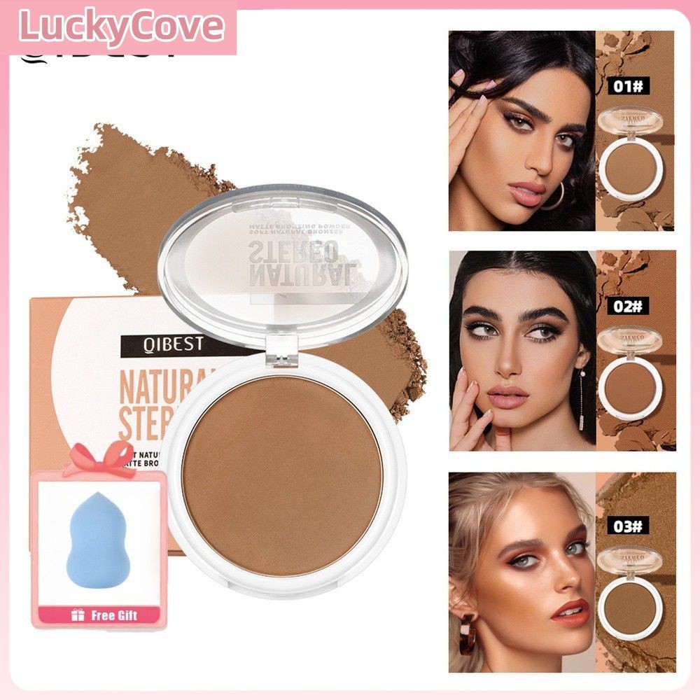 QIBEST ของขวัญฟรีQibest Cross-border Matte Contour Powder, แต่งหน้ายาก, Shadow Nose Shadow Powder, J