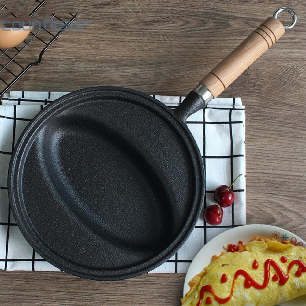 *-* กระทะเหล็กหล่อด้ามไม้ Omurice ทําอาหารหม้อ Non-Stick แพนเค้กแม่พิมพ์ Skillet กระทะ Anti-Scald สํ