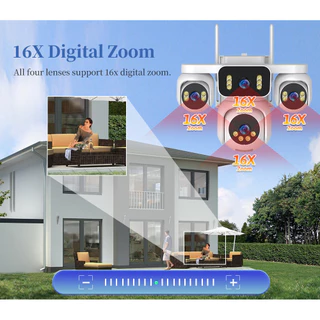 ​LS VISION กล้อง PTZ พลังงานแสงอาทิตย์สี่เลนส์ AOV(วิดีโอ 7 * 24 ชั่วโมง) 12Xzoom4G กล้องวงจรปิด 16000mAh แบตเตอรี่, การตรวจจับ AI 30 ม. & APP บันทึก 7 วัน HiEasy