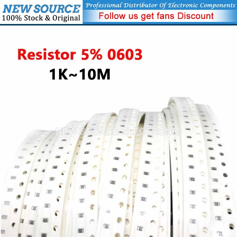 ชิปต้านทาน SMD 0603 1% 1/10W 110R-12K 100R 110R 200R 220R 360R 470R 910R 1K 2K 3K 4.7K 6.8K 10K 11K 12K 100 ชิ้น
