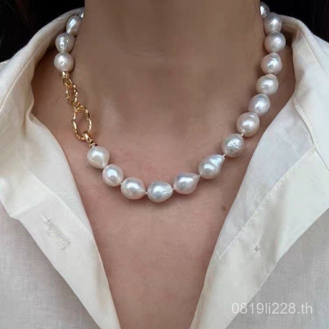 สร้อยคอมุกบาร็อกแบบคลาฟิกลน.Chain ขนาดใหญ่ มีหลากหลายสี เหมาะสำหรับทุกโอกาส LC1V