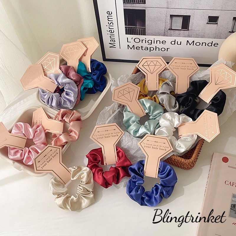 BlingTrinket 💕💕 ยางมัดผม วัสดุผ้าซาตินสีพื้น มีให้เลือกหลากหลายสี ราคาที่เอื้อมถึง แฟชั่นหวานๆ พร้อมส่งจากไทย