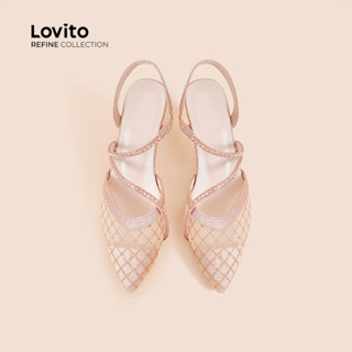 (NEW) (Lovito Refine) รองเท้าส้นสูงประดับคริสตัลดีไซน์หรูสำห…