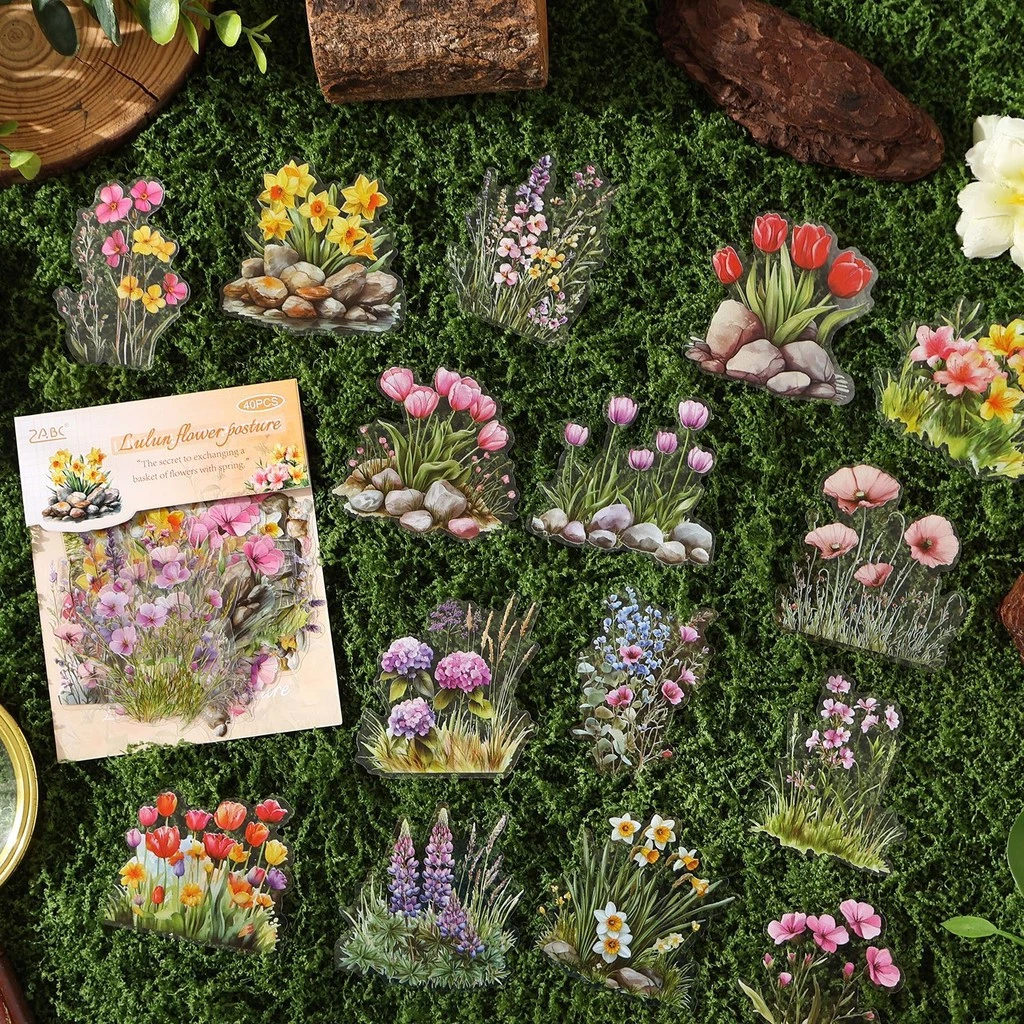 Journamm 40pcs ดอกไม้พืชสมุดภาพสติกเกอร์ Vintage Embelishment สติกเกอร์โปร่งใสสําหรับ Scrapbooking อุปกรณ์ความงาม Junk Journaling Craft สติกเกอร์