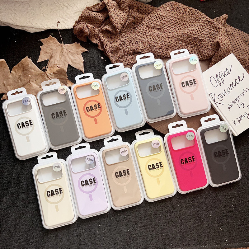 เคสแม่เหล็กยางนุ่มเหลวสําหรับ iPhone 12 13 14 15 16 17 Pro Max Plus 17Air ปลอกสีทึบเรียบง่ายฝาครอบป้องกันแม่เหล็กสําหรับ iPhone13 กรณี