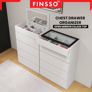Chest Drawer with Organizer + Mirror / Glass Top Display | Cabinet Organizer | Kabinet Display Cermin | Finsso
