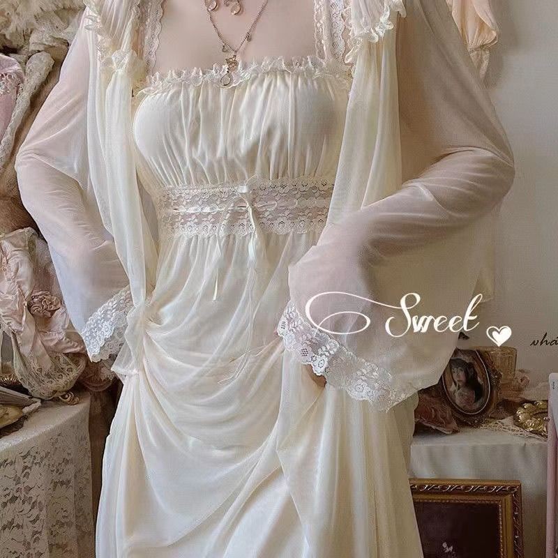 ไขมัน MM ขนาดใหญ่ 150 กก. French Court Gauze Dressing Robe สลิงลูกไม้เจ้าหญิง Nightdress Pure Desire