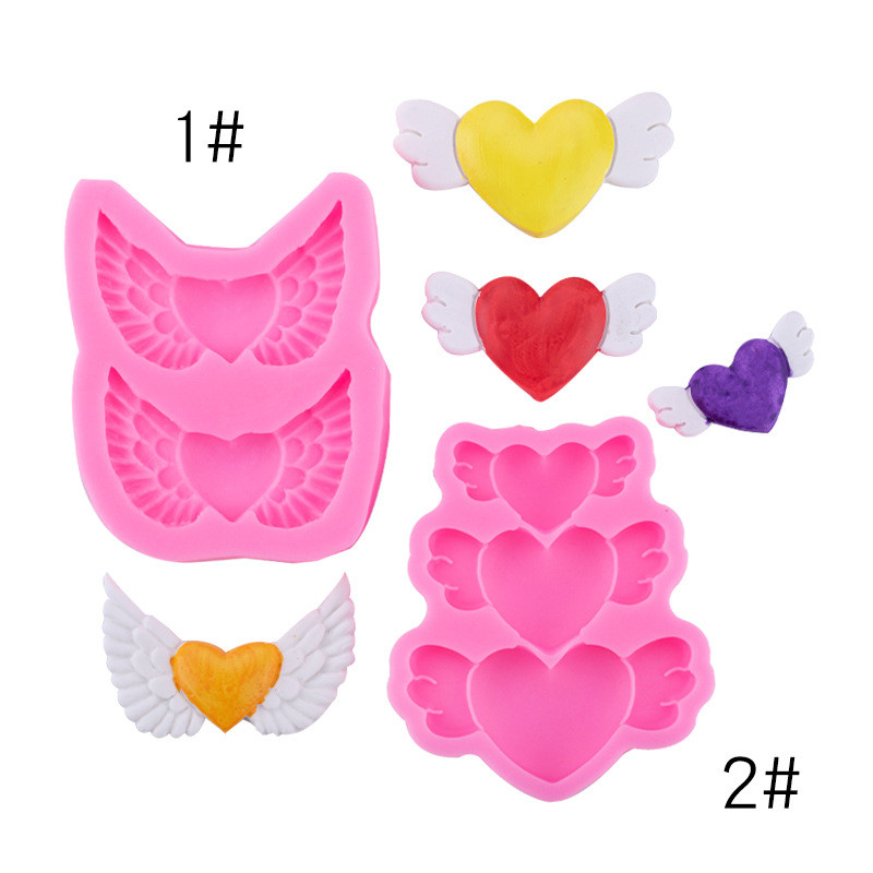 ปีกหัวใจซิลิโคน Sugarcraft แม่พิมพ์เครื่องมือเรซิน Cupcake เบเกอรี่ Mould Fondant เครื่องมือตกแต่งเค้ก