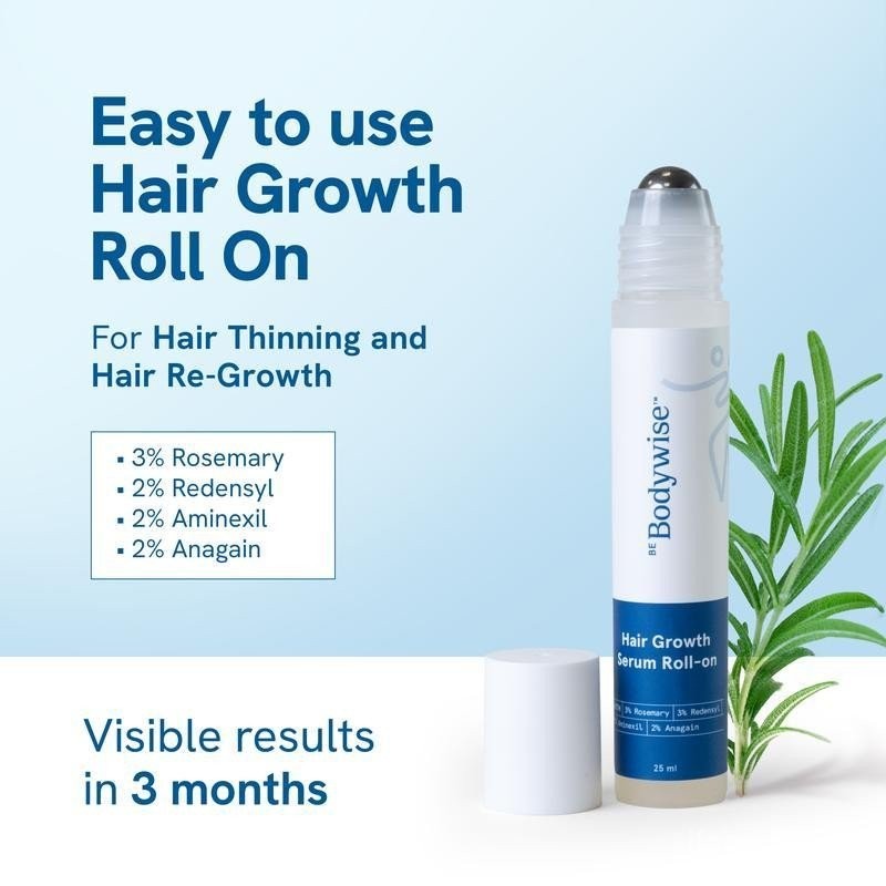 Bodywise Advanced Hair Growth Roll-On Serum 3% Rosemary 2% Aminexil 3% Redensyl 2% Anagain Precision
