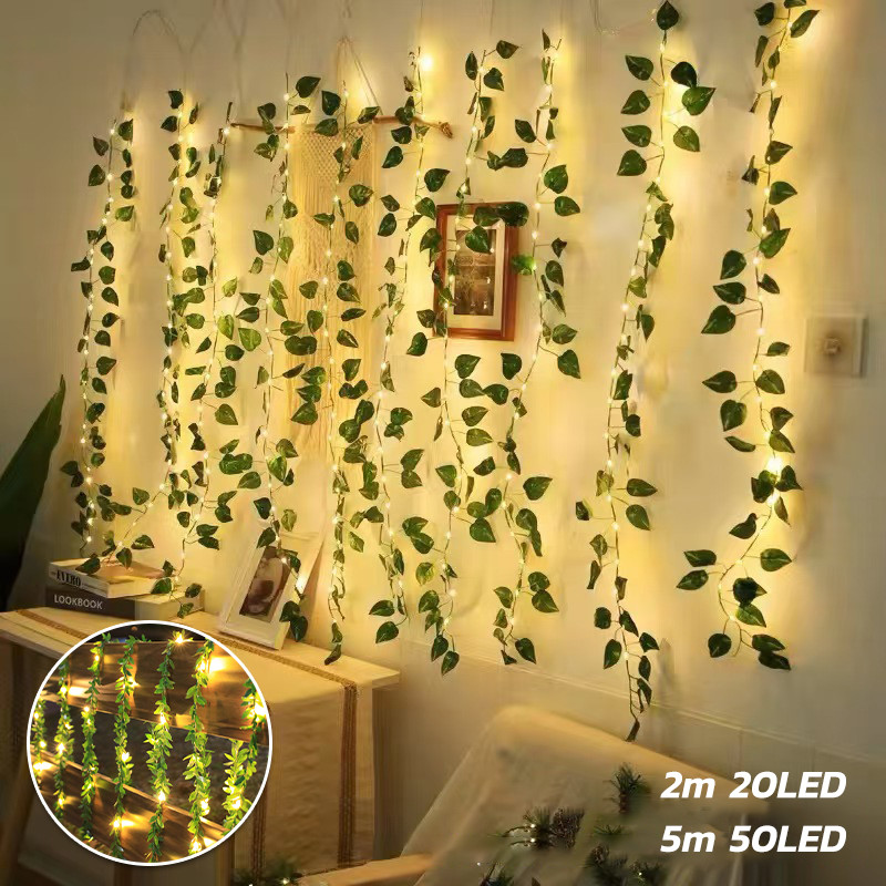 เถาวัลย์กุหลาบไฟ LED โซล่าเซลล์ 2ม/5ม กันน้ำ พลาสติกหวายเทียม สำหรับตกแต่งสวนและงานแต่งงาน