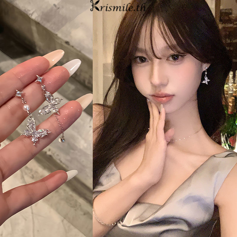 COD-ในไทย💖ซุปเปอร์แฟรี่ โบว์ ไข่มุก พู่ ต่างหู ผู้หญิง เฉพาะกลุ่ม สไตล์เท่ ยาว
