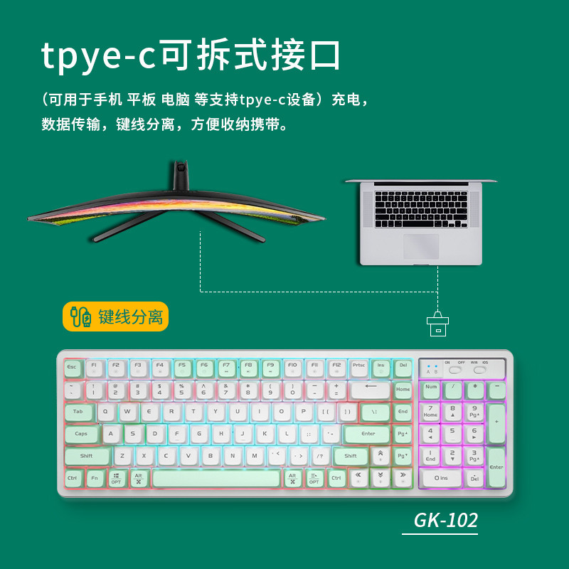 Wolf Tu GK102 คีย์บอร์ดแบบกลไกชุดเมาส์เกมเล่นเกมแบบมีสายเฉพาะแล็ปท็อปคอมพิวเตอร์ Influencer ภายนอก